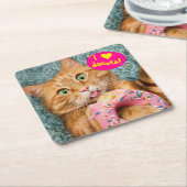 Kat Eating Donut Kartonnen Onderzetters (Schuin)