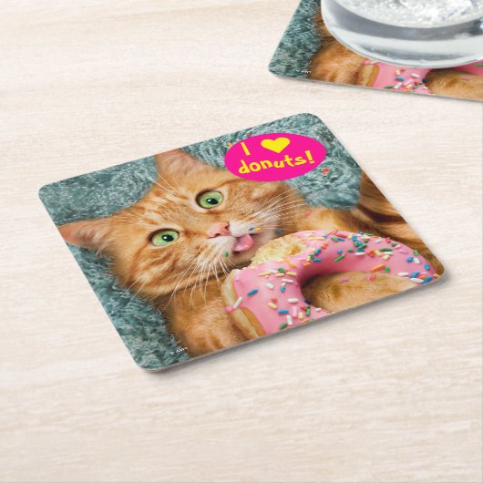 Kat Eating Donut Kartonnen Onderzetters (Schuin)