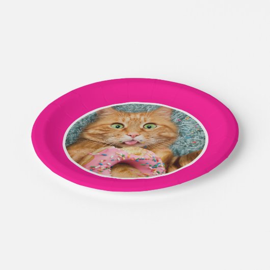 Kat Eating Donut Papieren Bordje (Gekanteld)