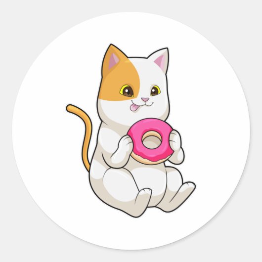 Kat Eating Donut Ronde Sticker (Voorkant)