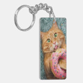 Kat Eating Donut Sleutelhanger (Voorkant Links)