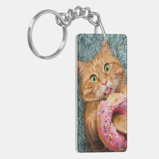Kat Eating Donut Sleutelhanger (Voorkant Links)