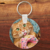 Kat Eating Donut Sleutelhanger (Voorkant)