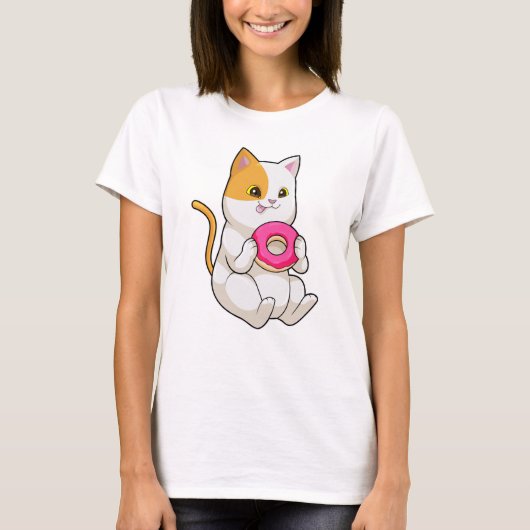 Kat Eating Donut T-shirt (Voorkant)