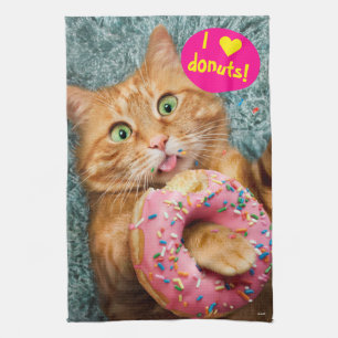 Kat Eating Donut Theedoek