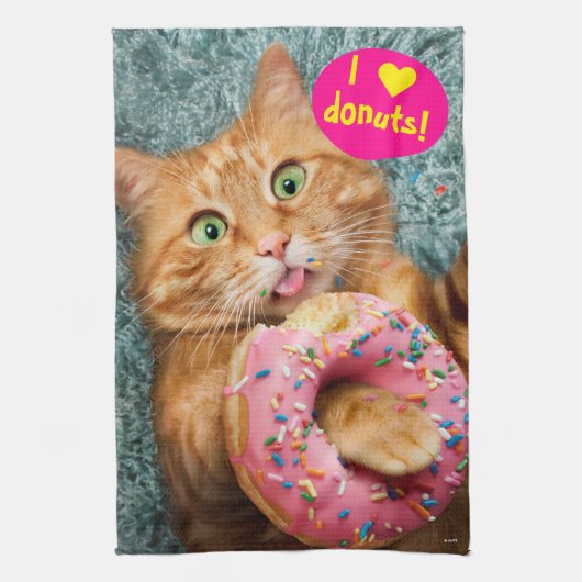 Kat Eating Donut Theedoek (Verticaal)
