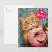 Kat Eating Donut Uitnodiging Briefkaart (Voorkant / Achterkant)