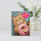 Kat Eating Donut Uitnodiging Briefkaart (Staand voorkant)