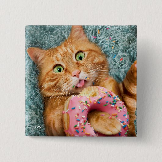 Kat Eating Donut Vierkante Button 5,1 Cm (Voorkant)