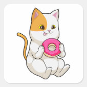 Kat Eating Donut Vierkante Sticker (Voorkant)