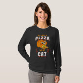Kat Eating Pizza T-shirt Pepperoni Slice Kitten (Voorkant volledig)