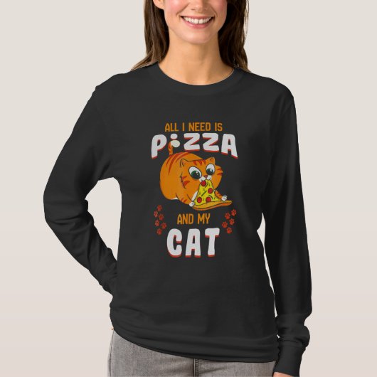 Kat Eating Pizza T-shirt Pepperoni Slice Kitten (Voorkant)