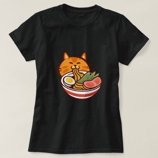 Kat Eating Ramen Japan Kitten Kat Pet Animal Gif T-shirt (Design voorkant)