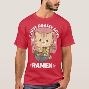 Kat Eating Ramen noodle voor vrouwen Man Teen Boys T-shirt