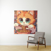 Kat Eating Ramen Noodles Wandkleed (In situ)