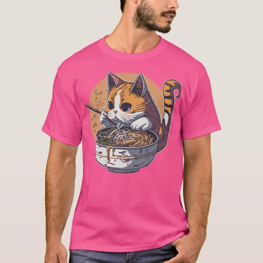 Kat Eating Ramen T-shirt (Voorkant)