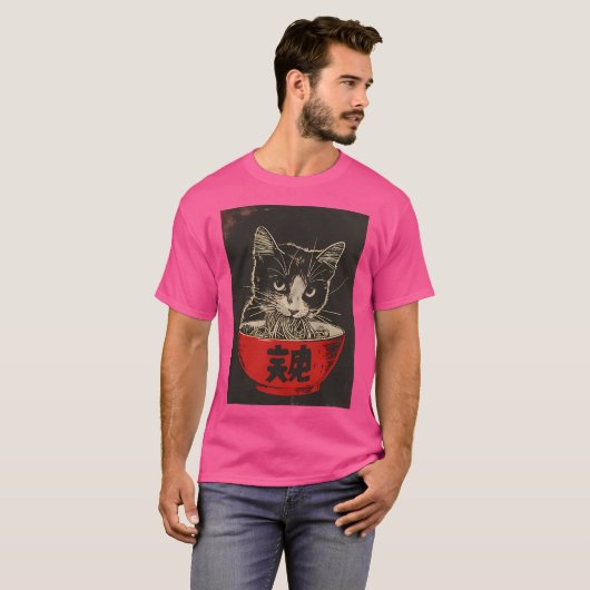 Kat Eating Ramen T-shirt (Voorkant volledig)