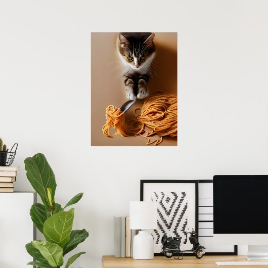 Kat Eating Spaghetti Poster (Thuiskantoor)