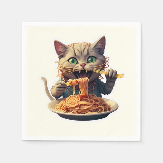 Kat Eating Spaghetti Servet (Voorkant)