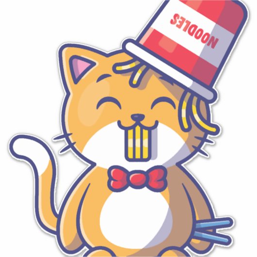Kat Eating Spaghetti Sticker (Voorkant)