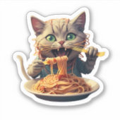 Kat Eating Spaghetti Sticker (Voorkant)