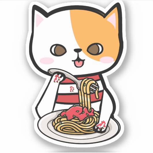 Kat Eating Spaghetti Sticker (Voorkant)