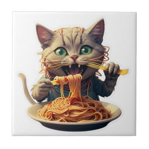 Kat Eating Spaghetti Tegeltje