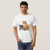 Kat Een boek lezen en Drink koffie T-shirt (Voorkant volledig)