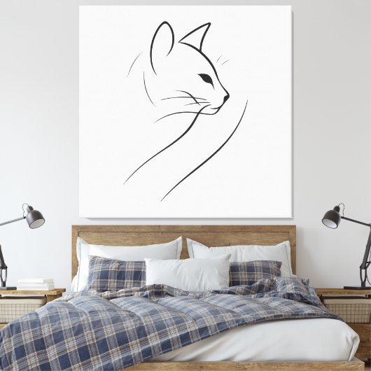 Kat één lijn minimalistisch elegant ontwerp canvas afdruk (Insitu (Slaapkamer))