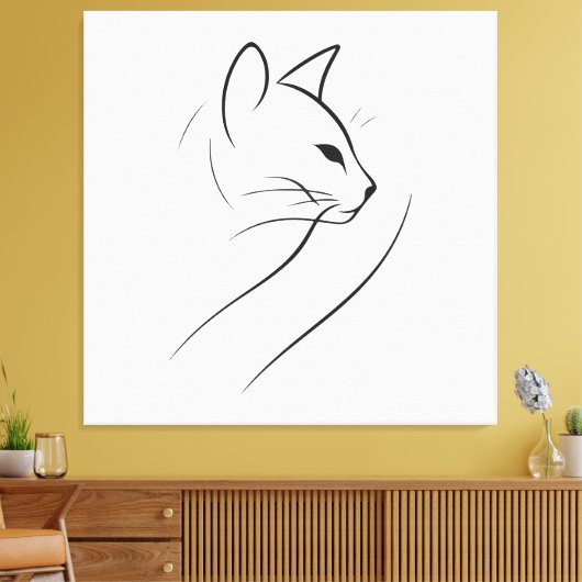 Kat één lijn minimalistisch elegant ontwerp canvas afdruk (Insitu (Woonkamer))