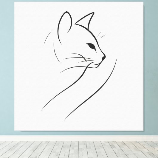 Kat één lijn minimalistisch elegant ontwerp canvas afdruk (Insitu (Houten vloer))