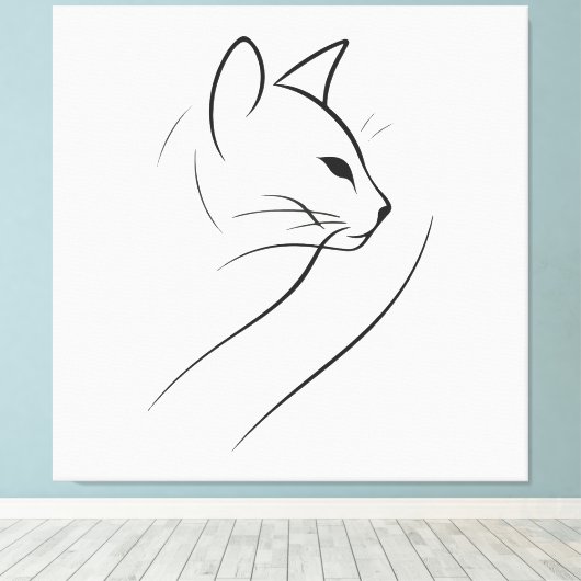 Kat één lijn minimalistisch elegant ontwerp canvas afdruk (Insitu (Houten vloer))