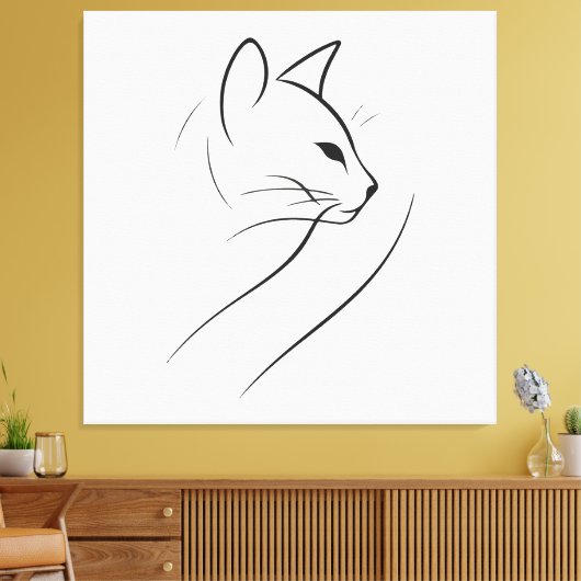 Kat één lijn minimalistisch elegant ontwerp canvas afdruk (Insitu (Woonkamer))