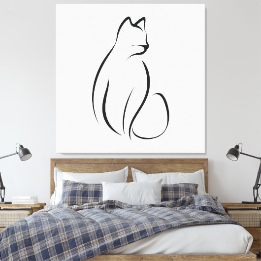 Kat één lijnontwerp canvas afdruk (Insitu (Slaapkamer))