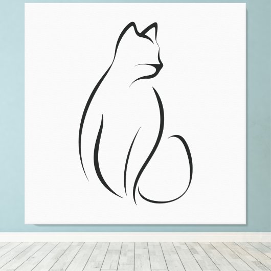 Kat één lijnontwerp canvas afdruk (Insitu (Houten vloer))
