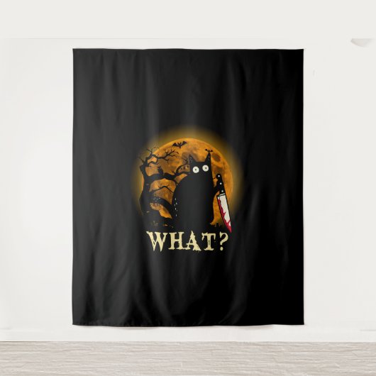 Kat Een Moordzuchtige Kat Met Mes Halloween Wandkleed (Voorkant)