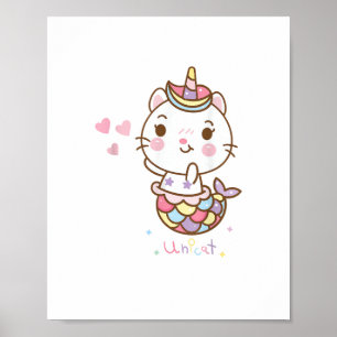 Kat Eenhoorn shirt - Unicat Zeemeermin Kat Ik gelo Poster