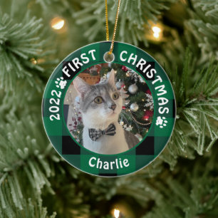 Kat eerste CHRISTMAS Green Buffalo Pset 2 Foto Keramisch Ornament