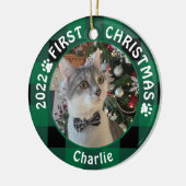 Kat eerste CHRISTMAS Green Buffalo Pset 2 Foto Keramisch Ornament (Links)
