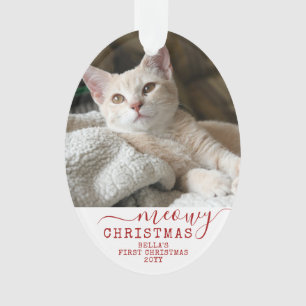 Kat Eerste Kerstmis Gepersonaliseerde Fotonaam Ornament