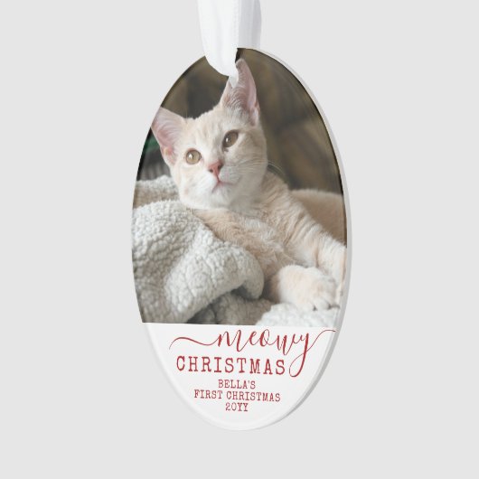 Kat Eerste Kerstmis Gepersonaliseerde Fotonaam Ornament (voorkant)