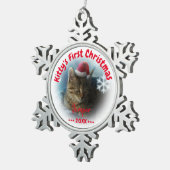 Kat Eerste Kerstmis | Kattennaam Tin Sneeuwvlok Ornament (Rechts)