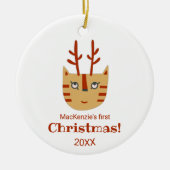 Kat eerste kerstmis keramisch ornament (Voorkant)