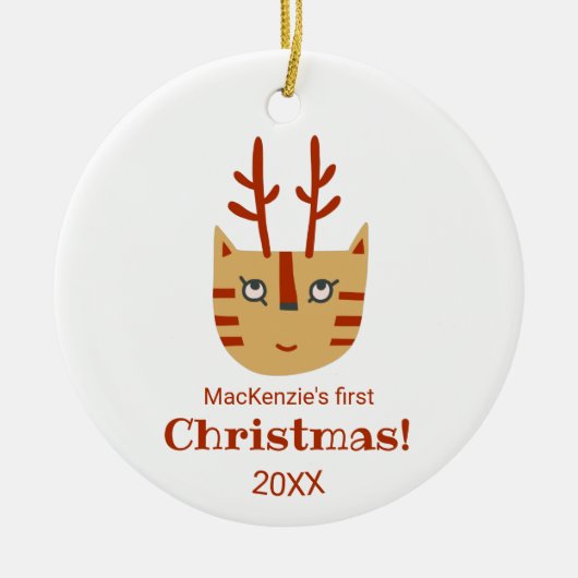 Kat eerste kerstmis keramisch ornament (Voorkant)