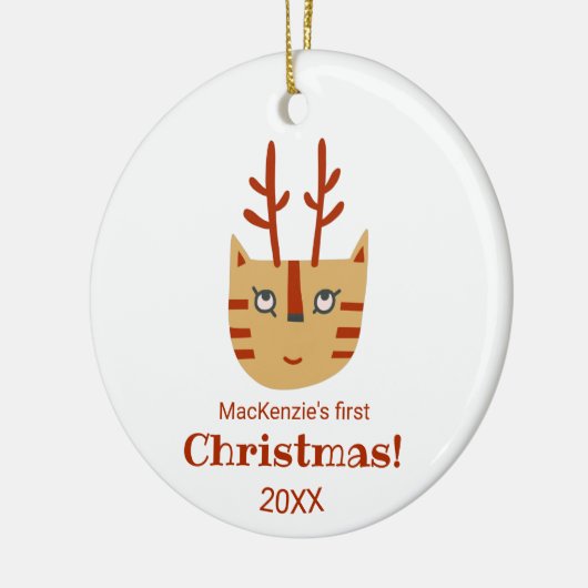 Kat eerste kerstmis keramisch ornament (Links)