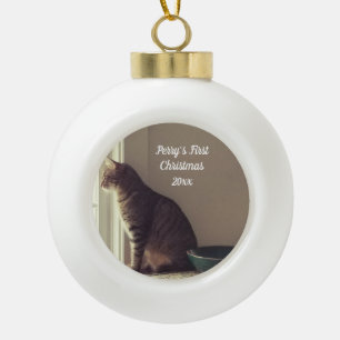 Kat Eerste Kerstmis Keramische Bal Ornament