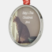 Kat Eerste Kerstmis Metalen Ornament (Links)