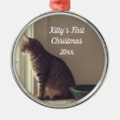 Kat Eerste Kerstmis Metalen Ornament (Voorkant)