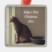 Kat Eerste Kerstmis Metalen Ornament (Voorkant)