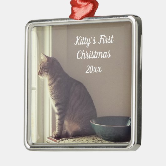 Kat Eerste Kerstmis Metalen Ornament (Links)
